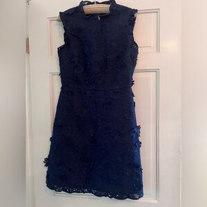Navy Flower J.Crew Dress with Keyhole Back